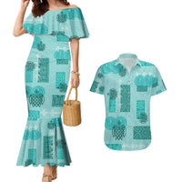 Vintage Lapita Couples Matching Mermaid Dress and Hawaiian Shirt Iconic Double Face Pattern Turquoise LT05