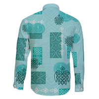 Vintage Lapita Family Matching Long Sleeve Bodycon Dress and Hawaiian Shirt Iconic Double Face Pattern Turquoise LT05