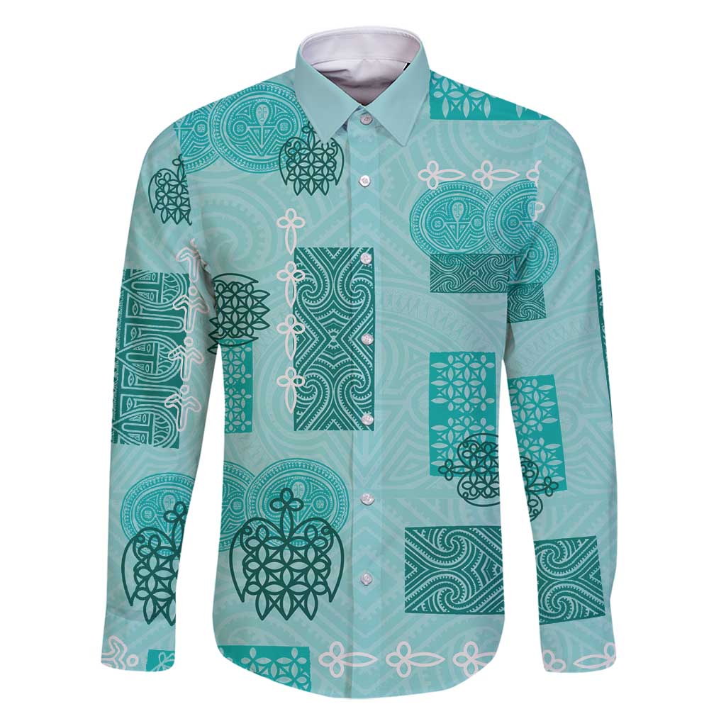Vintage Lapita Family Matching Puletasi and Hawaiian Shirt Iconic Double Face Pattern Turquoise LT05