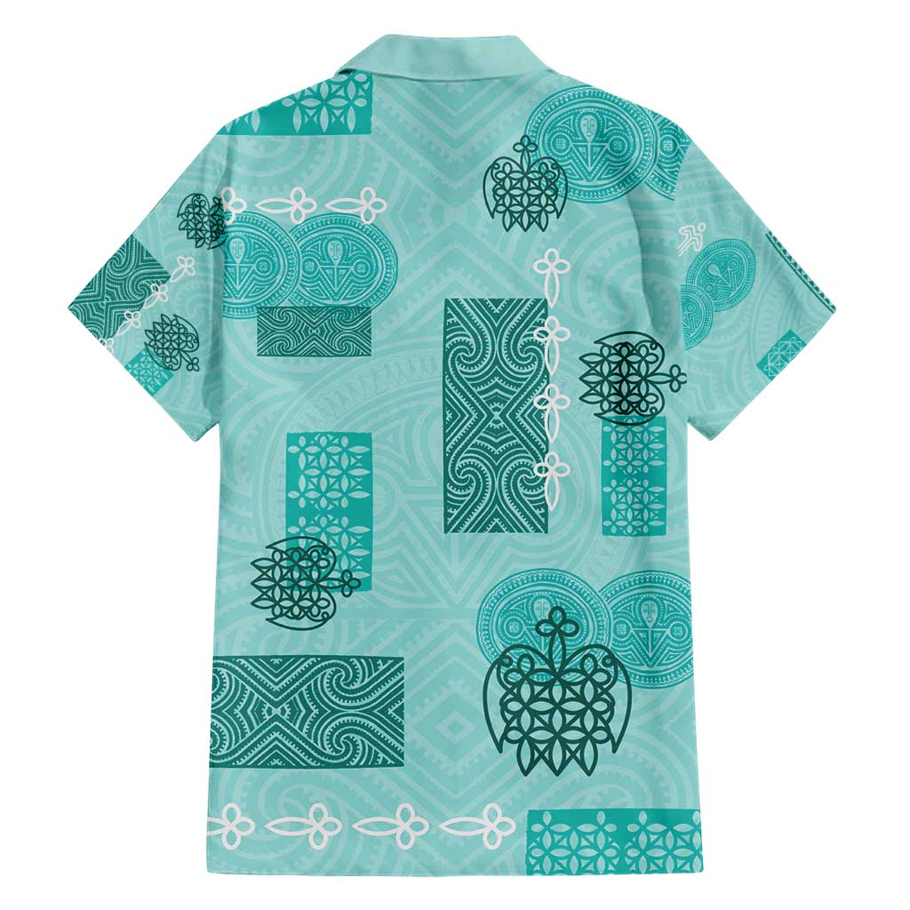 Vintage Lapita Family Matching Short Sleeve Bodycon Dress and Hawaiian Shirt Iconic Double Face Pattern Turquoise LT05