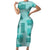 Vintage Lapita Family Matching Short Sleeve Bodycon Dress and Hawaiian Shirt Iconic Double Face Pattern Turquoise LT05
