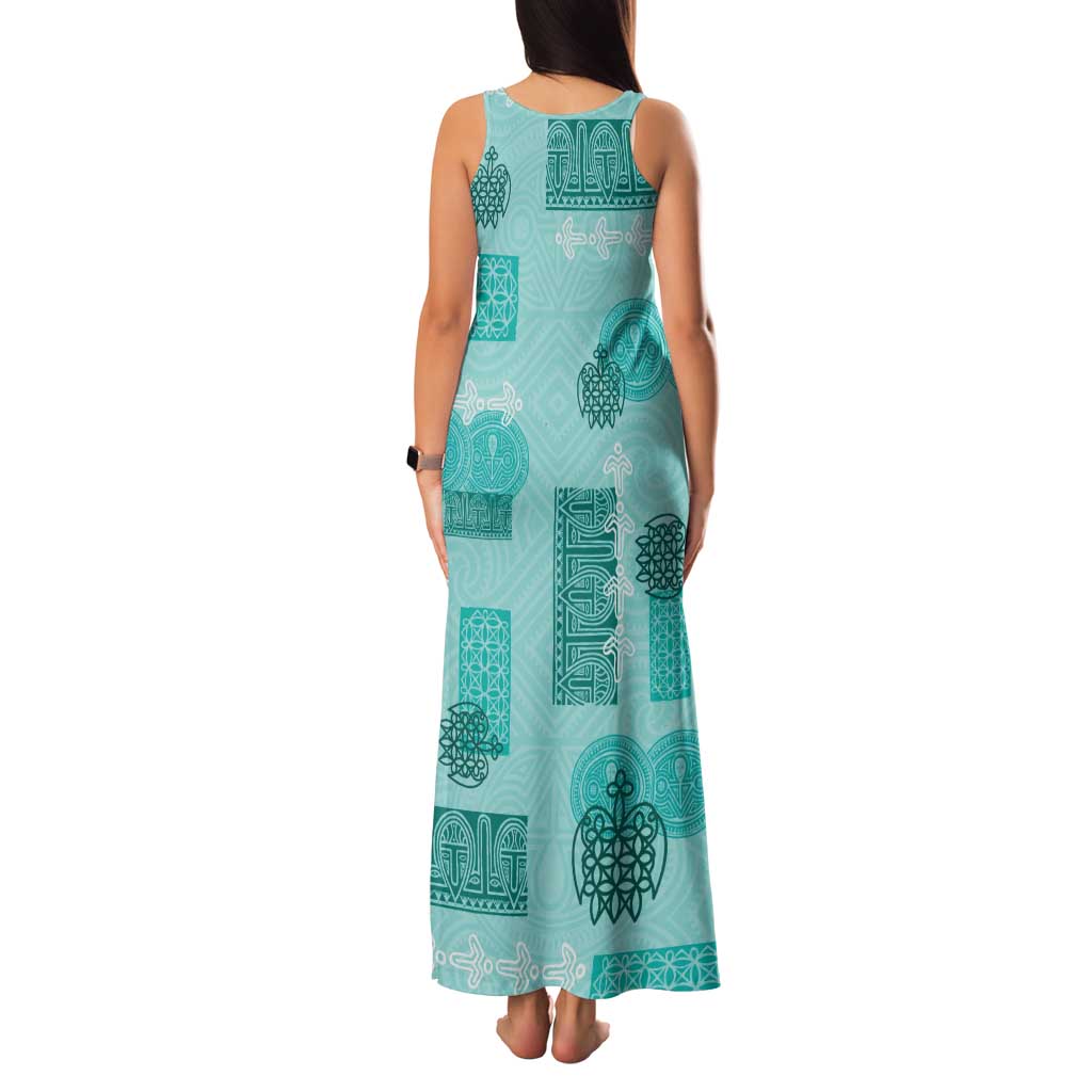 Vintage Lapita Family Matching Tank Maxi Dress and Hawaiian Shirt Iconic Double Face Pattern Turquoise LT05