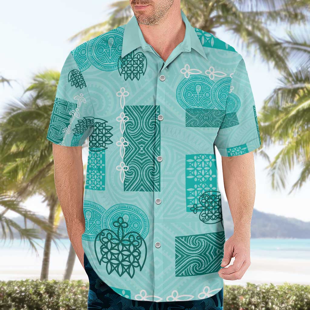 Vintage Lapita Hawaiian Shirt Iconic Double Face Pattern Turquoise LT05