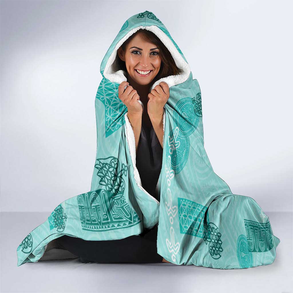 Vintage Lapita Hooded Blanket Iconic Double Face Pattern Turquoise