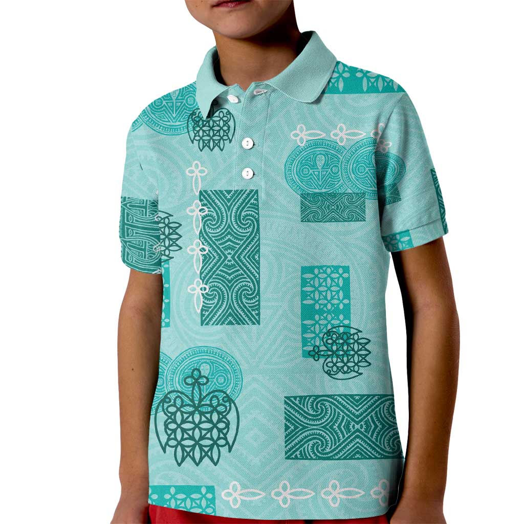 Vintage Lapita Kid Polo Shirt Iconic Double Face Pattern Turquoise LT05