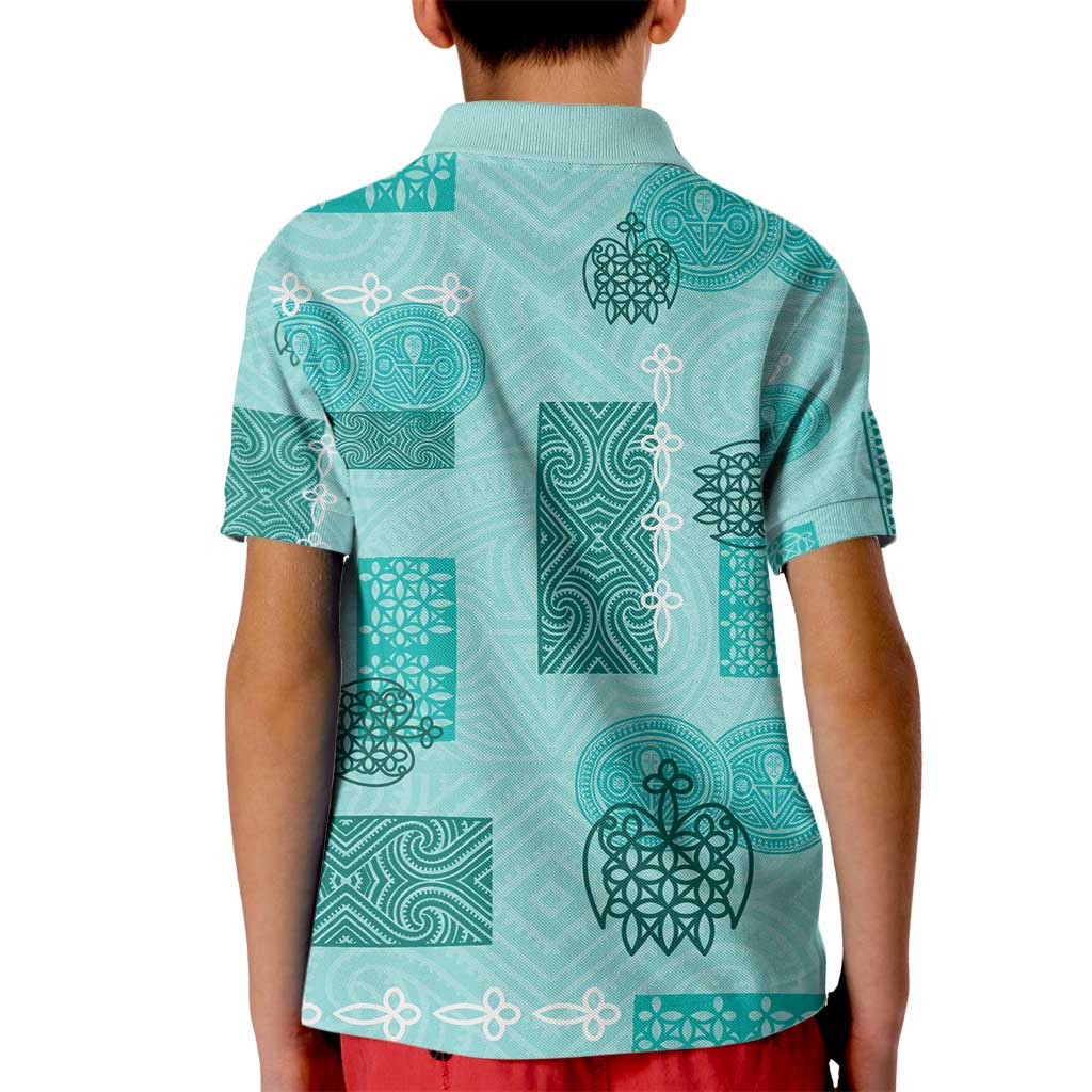 Vintage Lapita Kid Polo Shirt Iconic Double Face Pattern Turquoise LT05