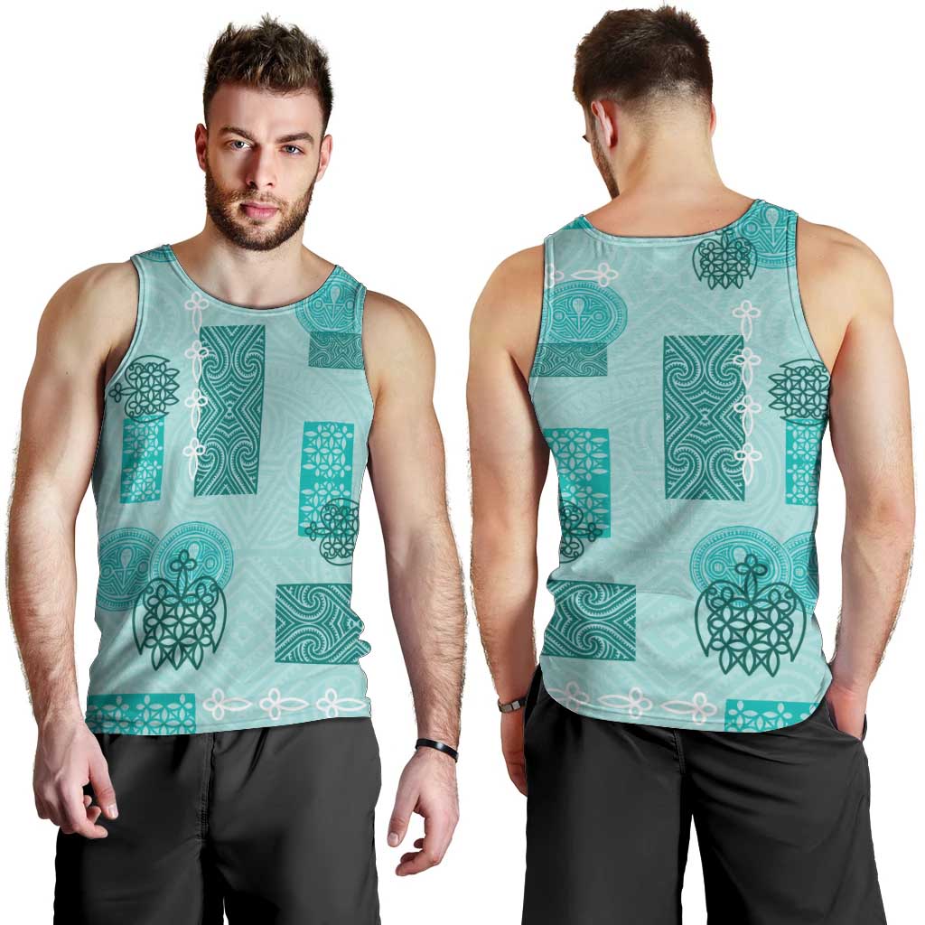 Vintage Lapita Men Tank Top Iconic Double Face Pattern Turquoise LT05