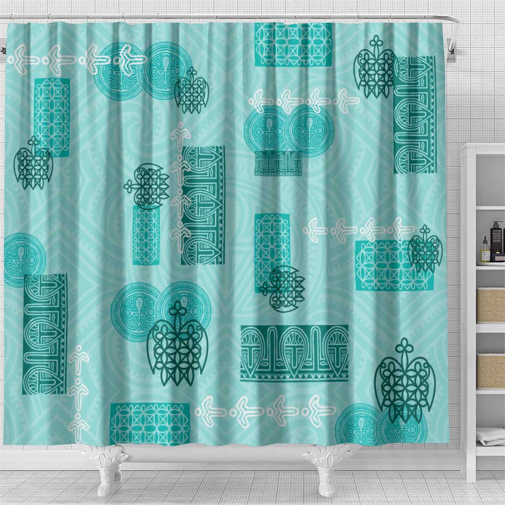Vintage Lapita Shower Curtain Iconic Double Face Pattern Turquoise