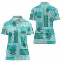 Vintage Lapita Women Polo Shirt Iconic Double Face Pattern Turquoise LT05