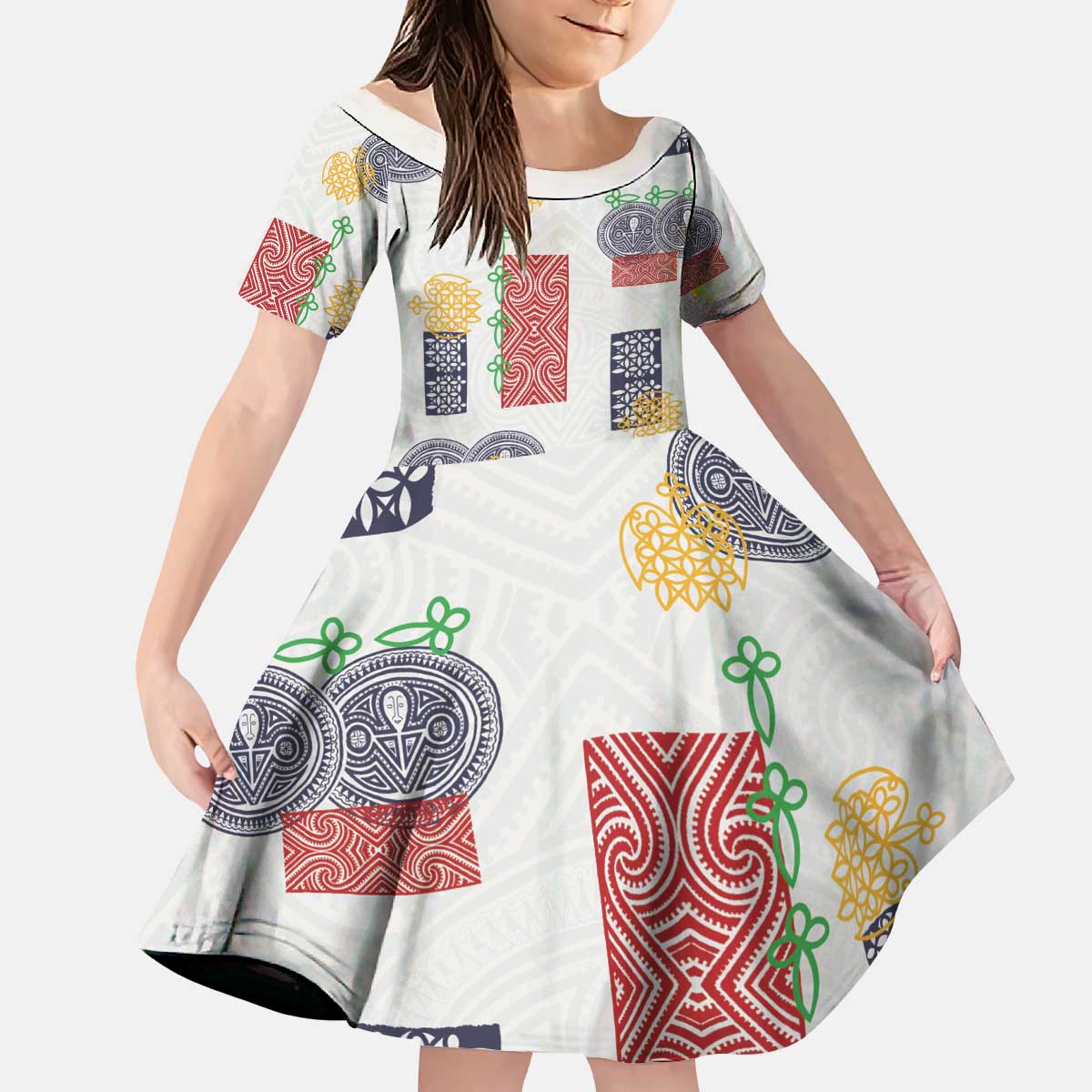 Vintage Lapita Kid Short Sleeve Dress Iconic Double Face Pattern