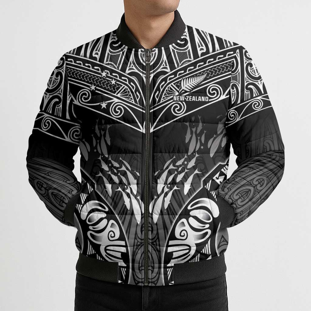 Custom New Zealand Fishing Bomber Puffer Jacket Aotearoa Maori Koru - Polynesian Pride