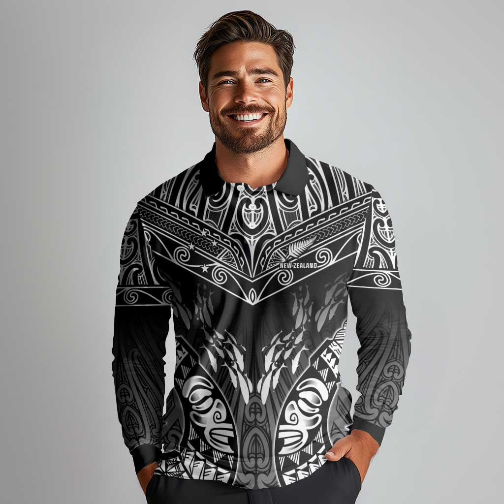 Custom New Zealand Fishing Long Sleeve Polo Shirt Aotearoa Maori Koru - Polynesian Pride