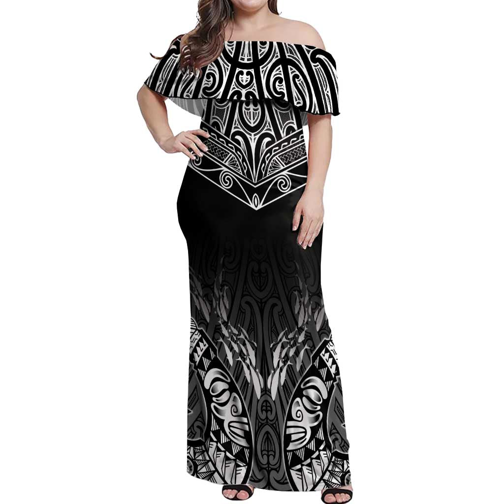 Custom New Zealand Fishing Off Shoulder Maxi Dress Aotearoa Maori Koru - Polynesian Pride