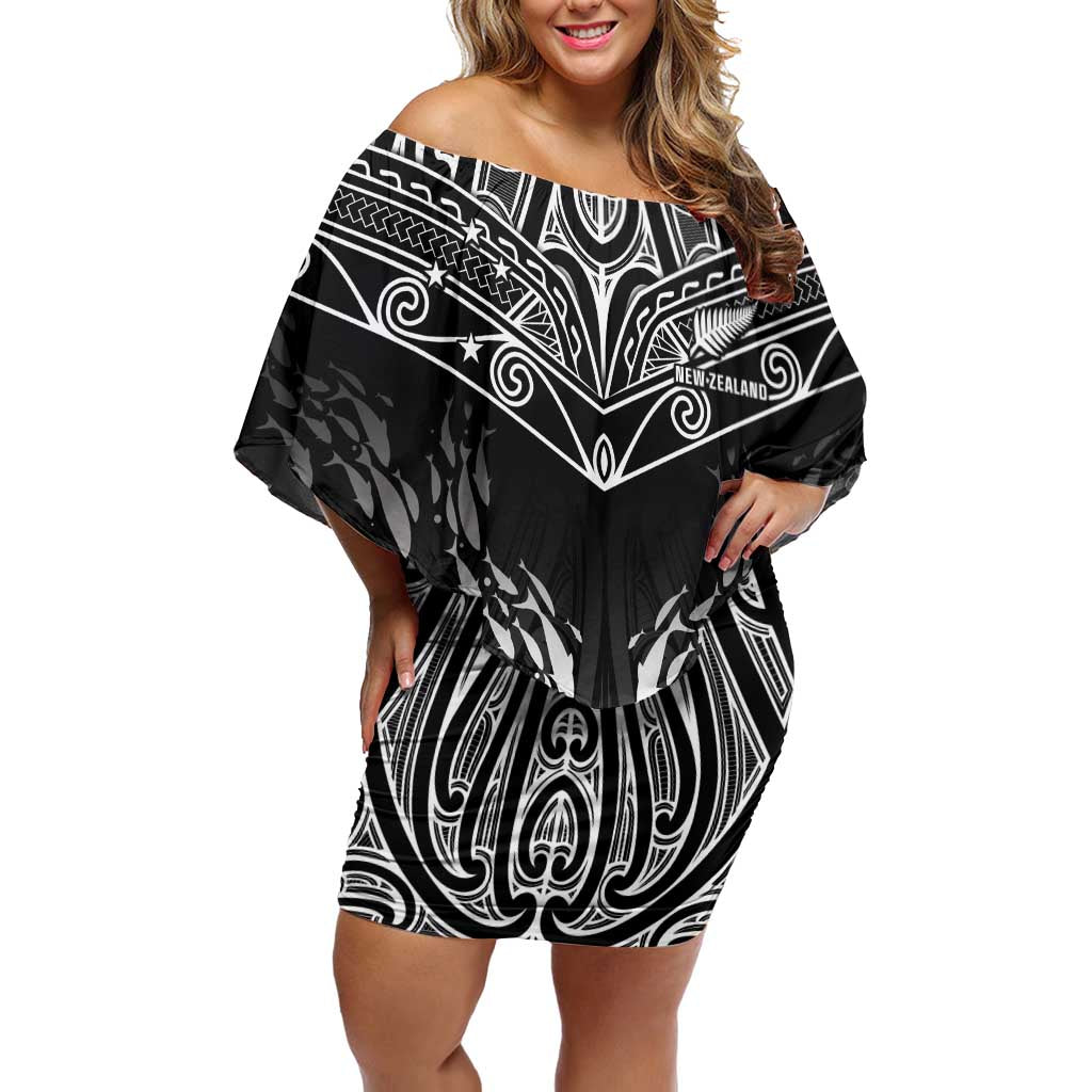 Custom New Zealand Fishing Off Shoulder Short Dress Aotearoa Maori Koru - Polynesian Pride