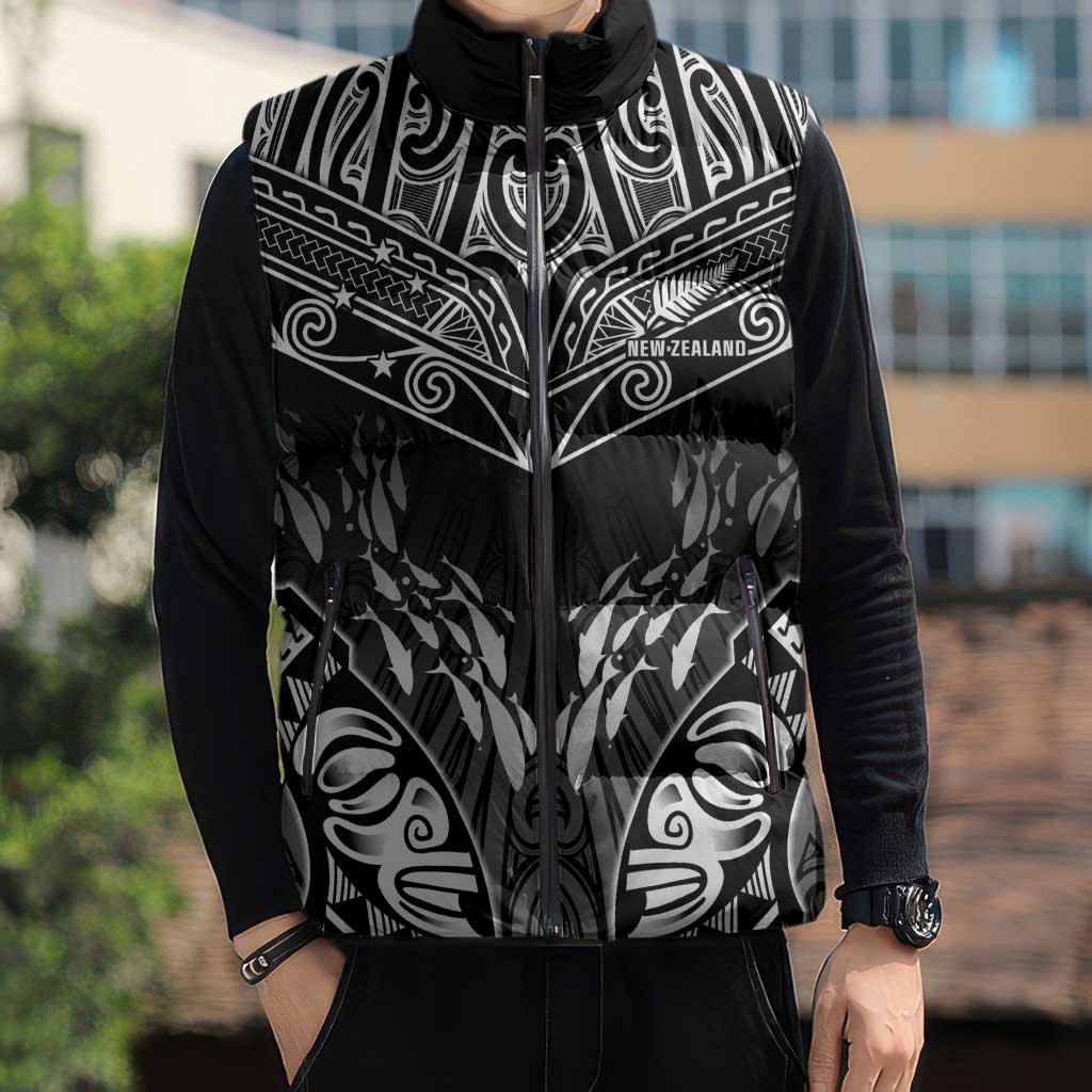 Custom New Zealand Fishing Sleeveless Puffer Jacket Aotearoa Maori Koru - Polynesian Pride