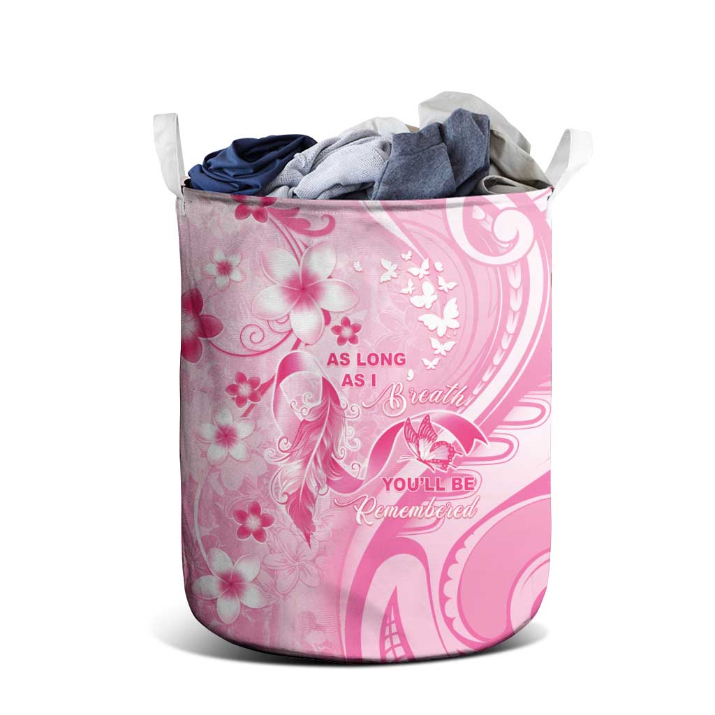 Memorial Pink Breast Cancer Awareness Laundry Basket Plumeria Floral Tribal Pattern - Polynesian Pride