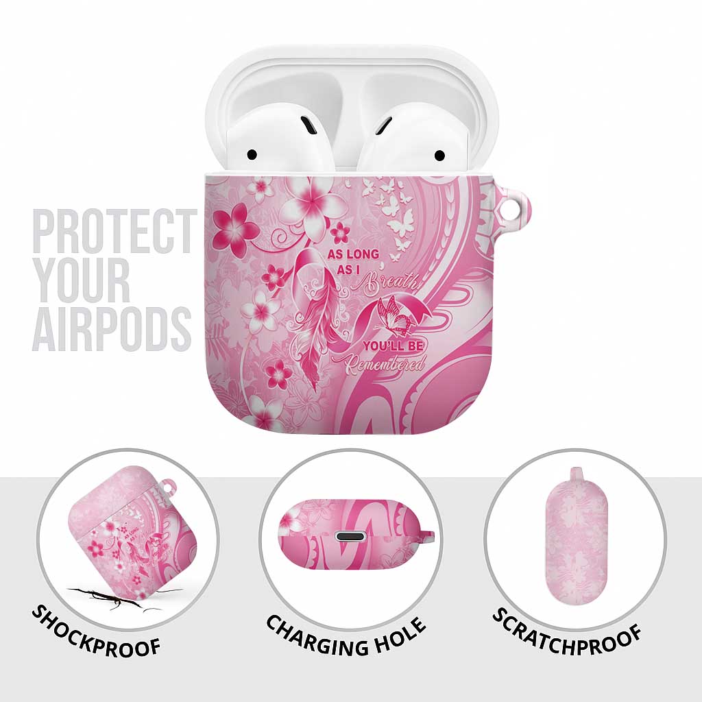 Memorial Pink Breast Cancer Awareness AirPods Case Plumeria Floral Tribal Pattern - Polynesian Pride
