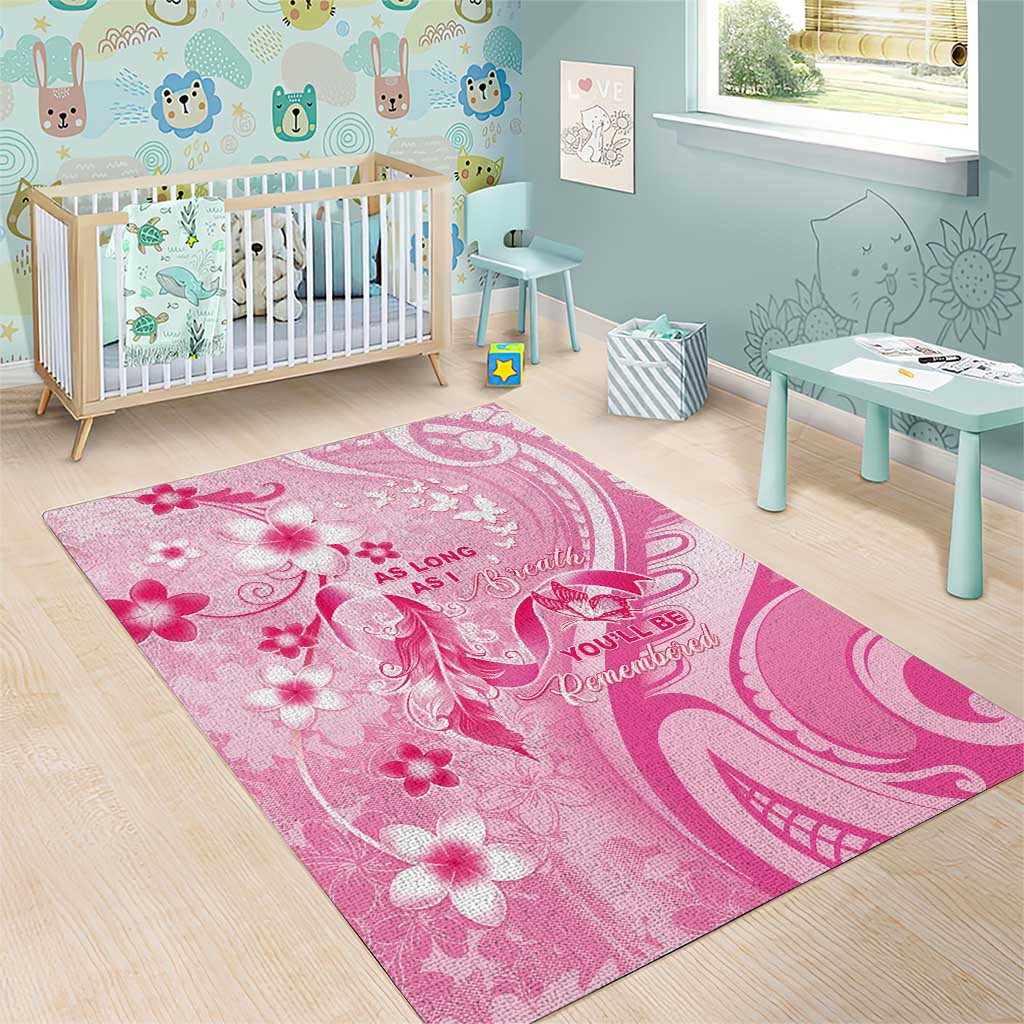 Memorial Pink Breast Cancer Awareness Area Rug Plumeria Floral Tribal Pattern - Polynesian Pride
