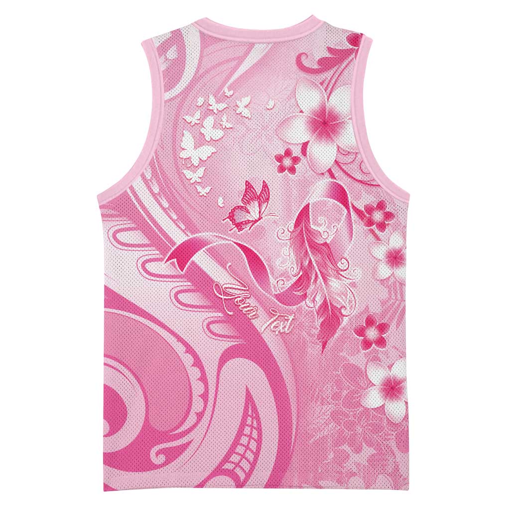 Personalised Memorial Pink Breast Cancer Awareness Basketball Jersey Plumeria Floral Tribal Pattern - Polynesian Pride