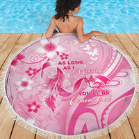 Memorial Pink Breast Cancer Awareness Beach Blanket Plumeria Floral Tribal Pattern - Polynesian Pride