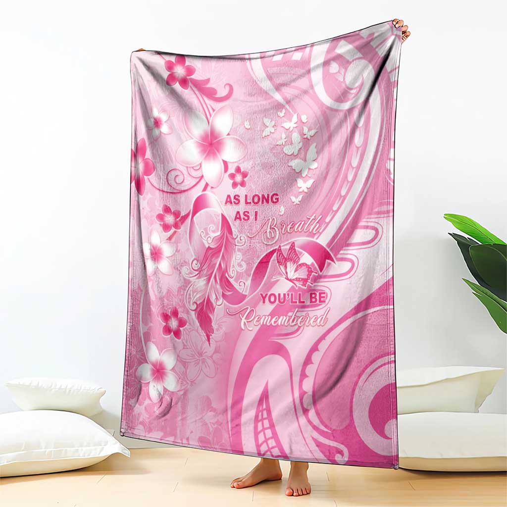 Memorial Pink Breast Cancer Awareness Blanket Plumeria Floral Tribal Pattern - Polynesian Pride