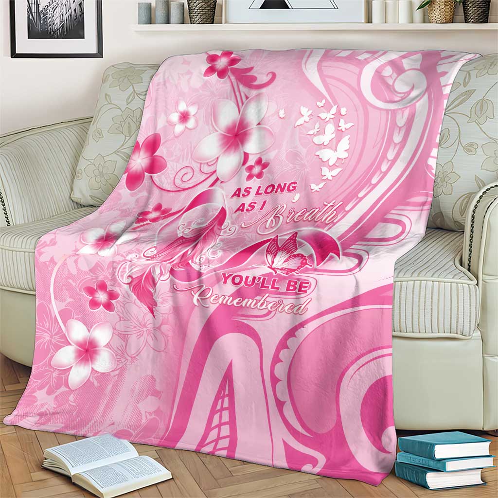 Memorial Pink Breast Cancer Awareness Blanket Plumeria Floral Tribal Pattern - Polynesian Pride