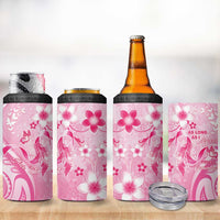 Personalised Memorial Pink Breast Cancer Awareness 4 in 1 Can Cooler Tumbler Plumeria Floral Tribal Pattern - Polynesian Pride