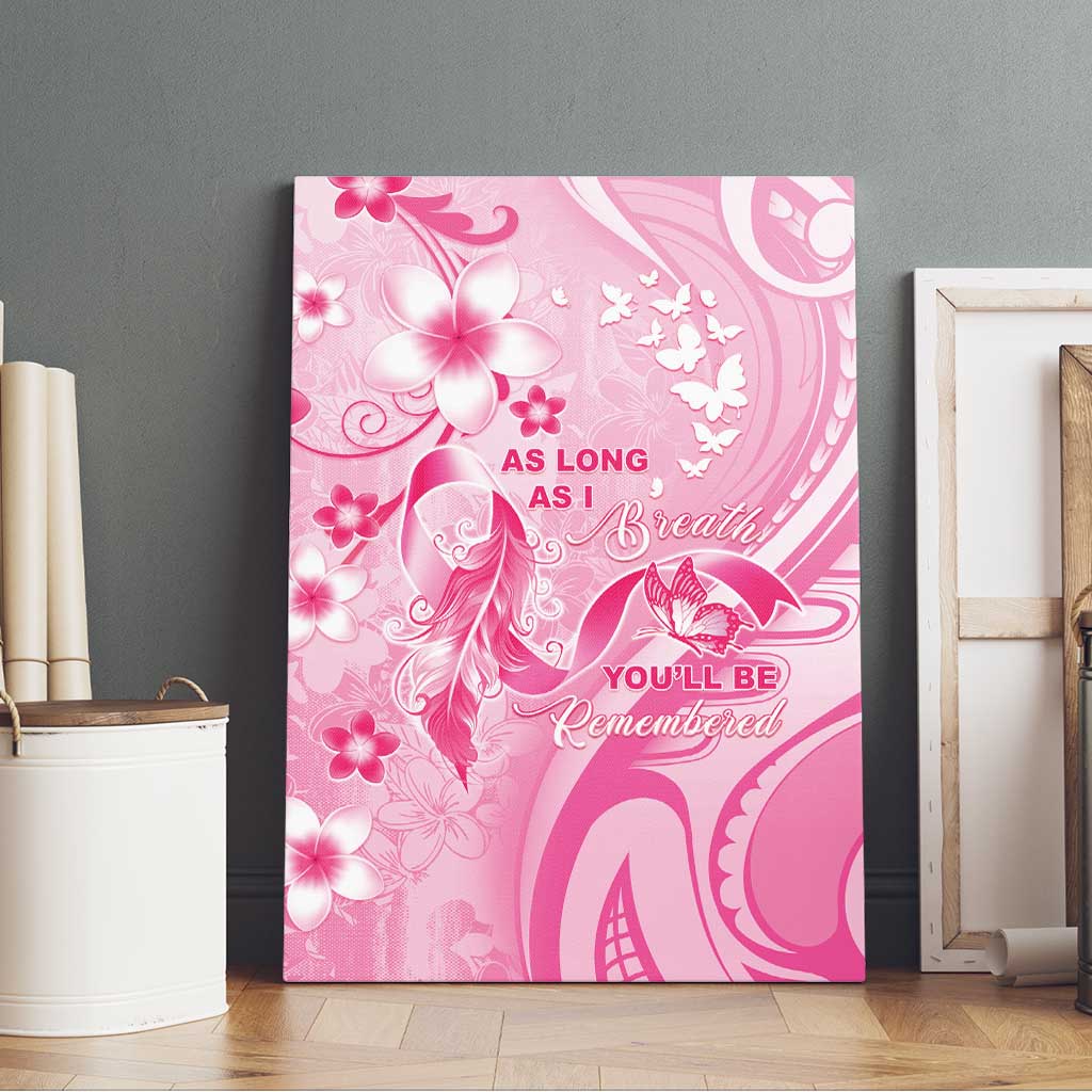 Memorial Pink Breast Cancer Awareness Canvas Wall Art Plumeria Floral Tribal Pattern - Polynesian Pride