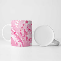 Personalised Memorial Pink Breast Cancer Awareness Ceramic Mug Plumeria Floral Tribal Pattern - Polynesian Pride