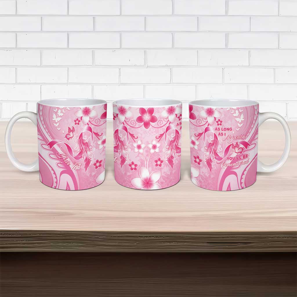 Personalised Memorial Pink Breast Cancer Awareness Ceramic Mug Plumeria Floral Tribal Pattern - Polynesian Pride
