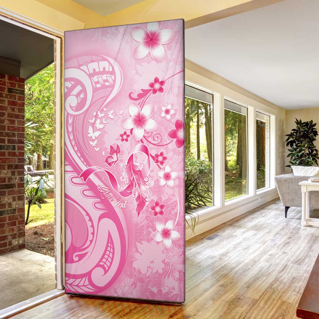 Personalised Memorial Pink Breast Cancer Awareness Door Cover Plumeria Floral Tribal Pattern - Polynesian Pride