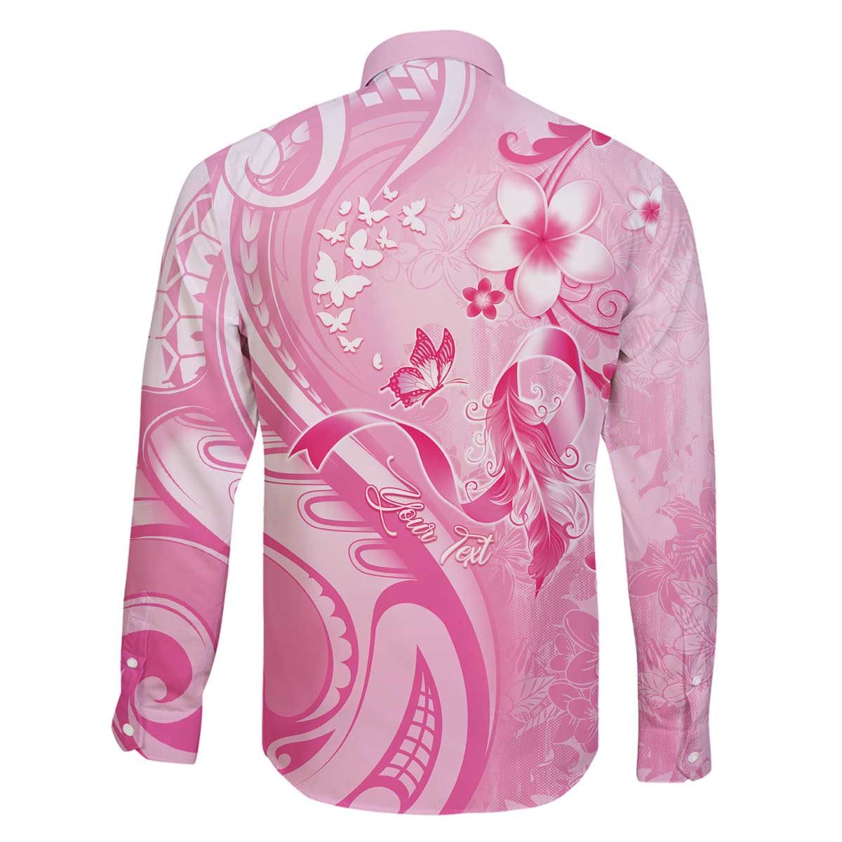 Personalised Memorial Pink Breast Cancer Awareness Family Matching Off The Shoulder Long Sleeve Dress and Hawaiian Shirt Plumeria Floral Tribal Pattern - Polynesian Pride
