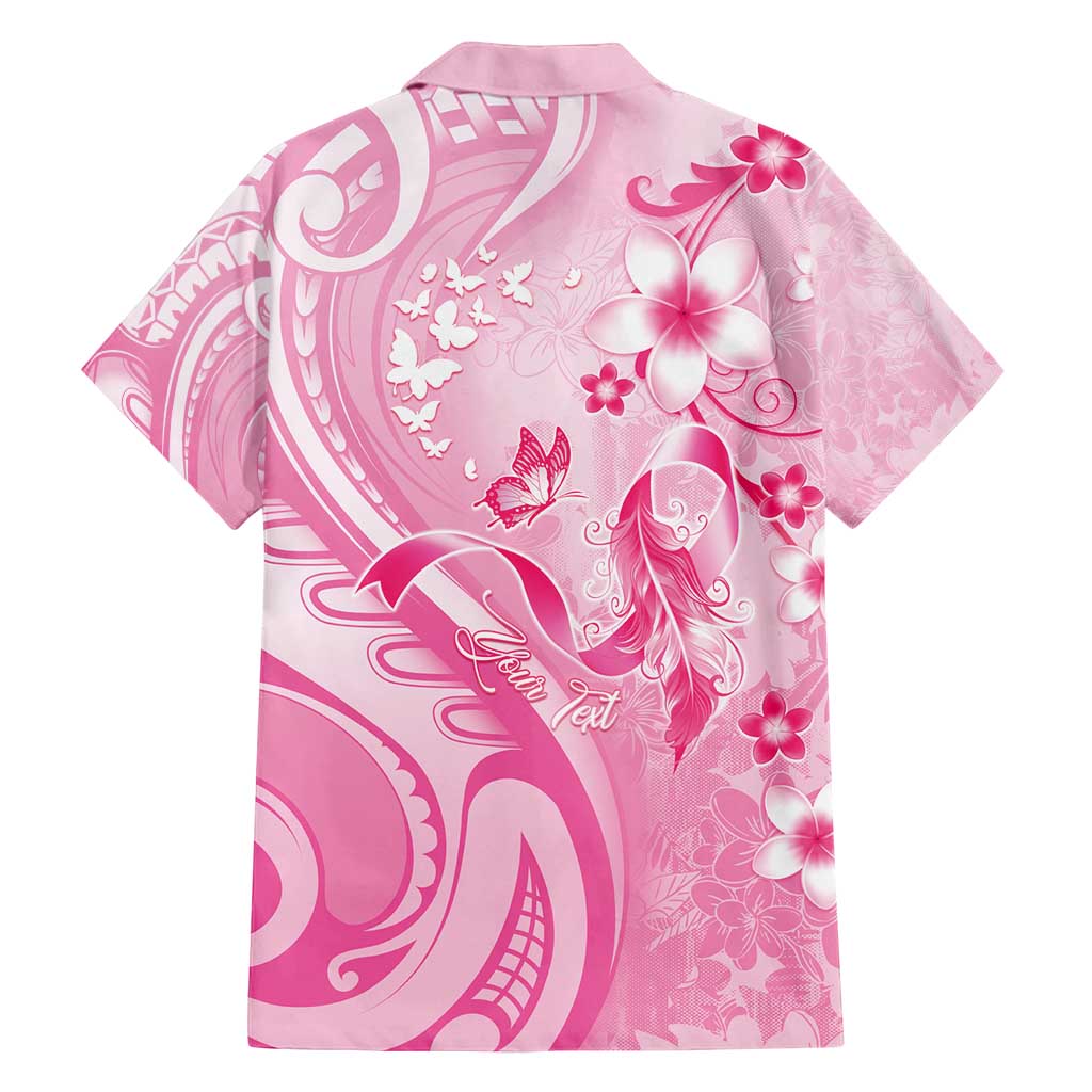 Personalised Memorial Pink Breast Cancer Awareness Family Matching Off Shoulder Short Dress and Hawaiian Shirt Plumeria Floral Tribal Pattern - Polynesian Pride
