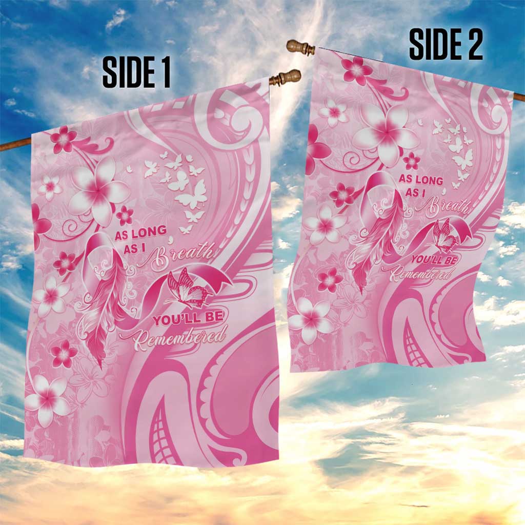 Memorial Pink Breast Cancer Awareness Garden Flag Plumeria Floral Tribal Pattern - Polynesian Pride