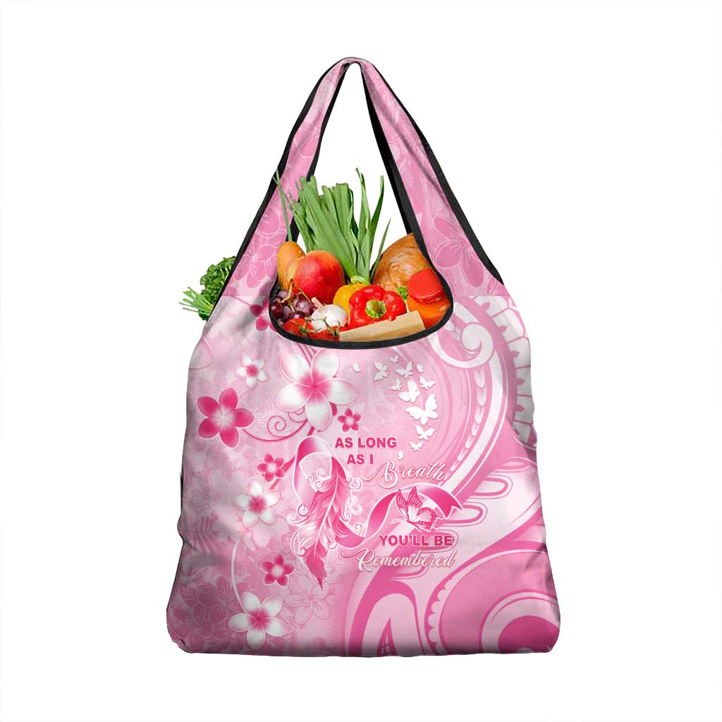 Memorial Pink Breast Cancer Awareness Grocery Bag Plumeria Floral Tribal Pattern - Polynesian Pride