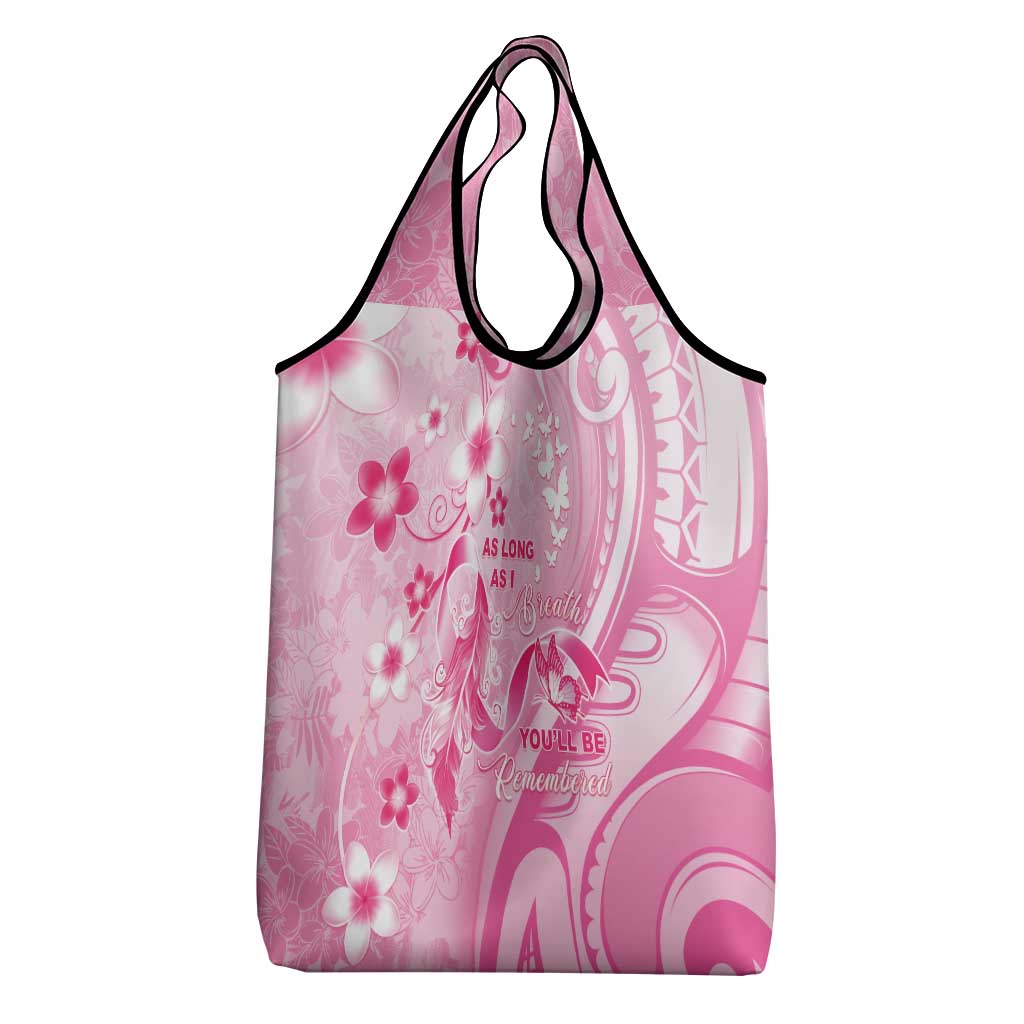 Memorial Pink Breast Cancer Awareness Grocery Bag Plumeria Floral Tribal Pattern - Polynesian Pride