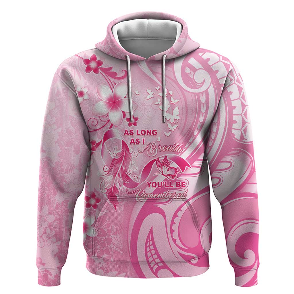 Personalised Memorial Pink Breast Cancer Awareness Hoodie Plumeria Floral Tribal Pattern - Polynesian Pride