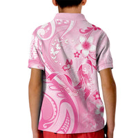 Personalised Memorial Pink Breast Cancer Awareness Kid Polo Shirt Plumeria Floral Tribal Pattern - Polynesian Pride