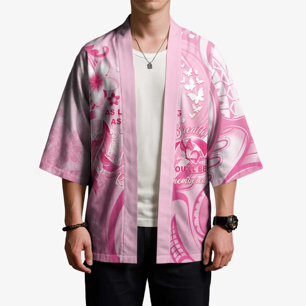 Personalised Memorial Pink Breast Cancer Awareness Kimono Plumeria Floral Tribal Pattern - Polynesian Pride