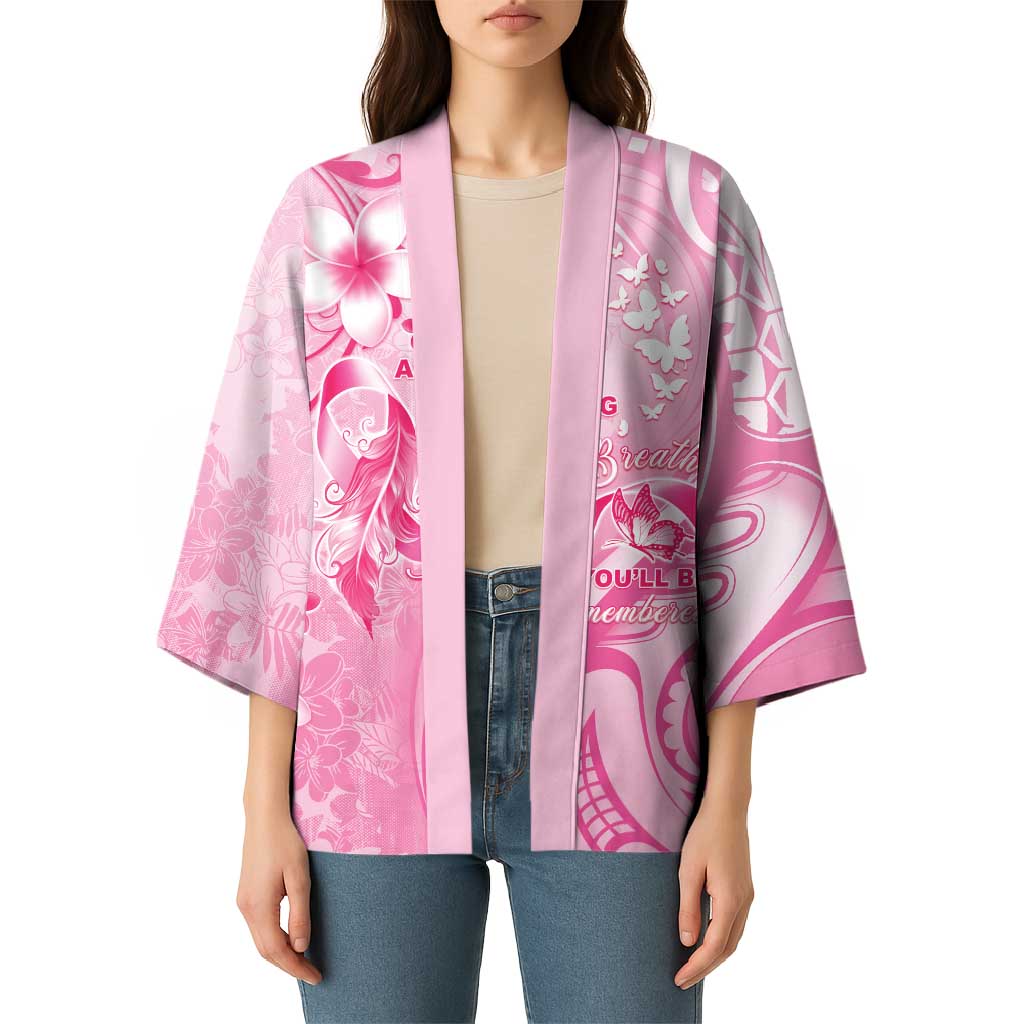 Personalised Memorial Pink Breast Cancer Awareness Kimono Plumeria Floral Tribal Pattern - Polynesian Pride
