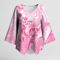 Personalised Memorial Pink Breast Cancer Awareness Kimono Sleeve Blouse Plumeria Floral Tribal Pattern - Polynesian Pride
