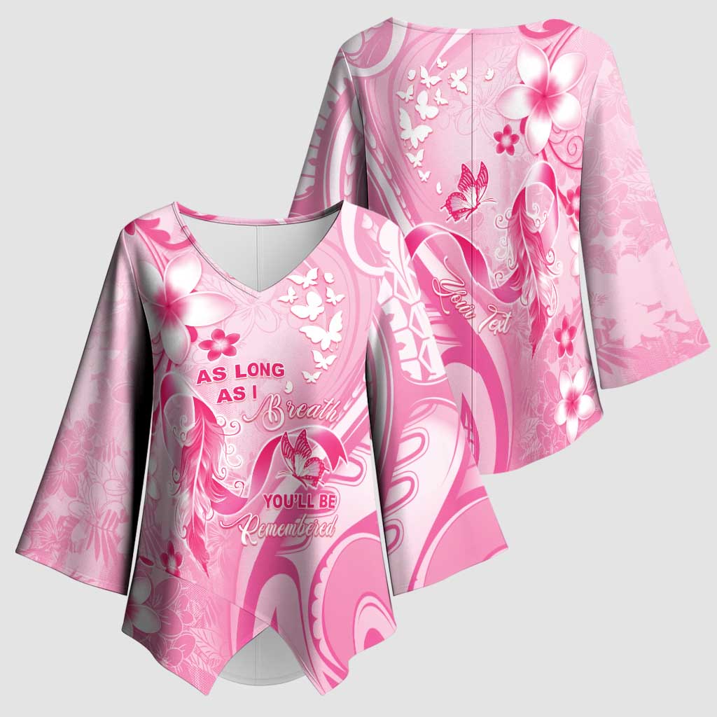 Personalised Memorial Pink Breast Cancer Awareness Kimono Sleeve Blouse Plumeria Floral Tribal Pattern - Polynesian Pride