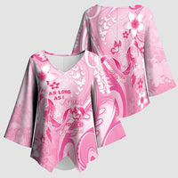 Personalised Memorial Pink Breast Cancer Awareness Kimono Sleeve Blouse Plumeria Floral Tribal Pattern - Polynesian Pride