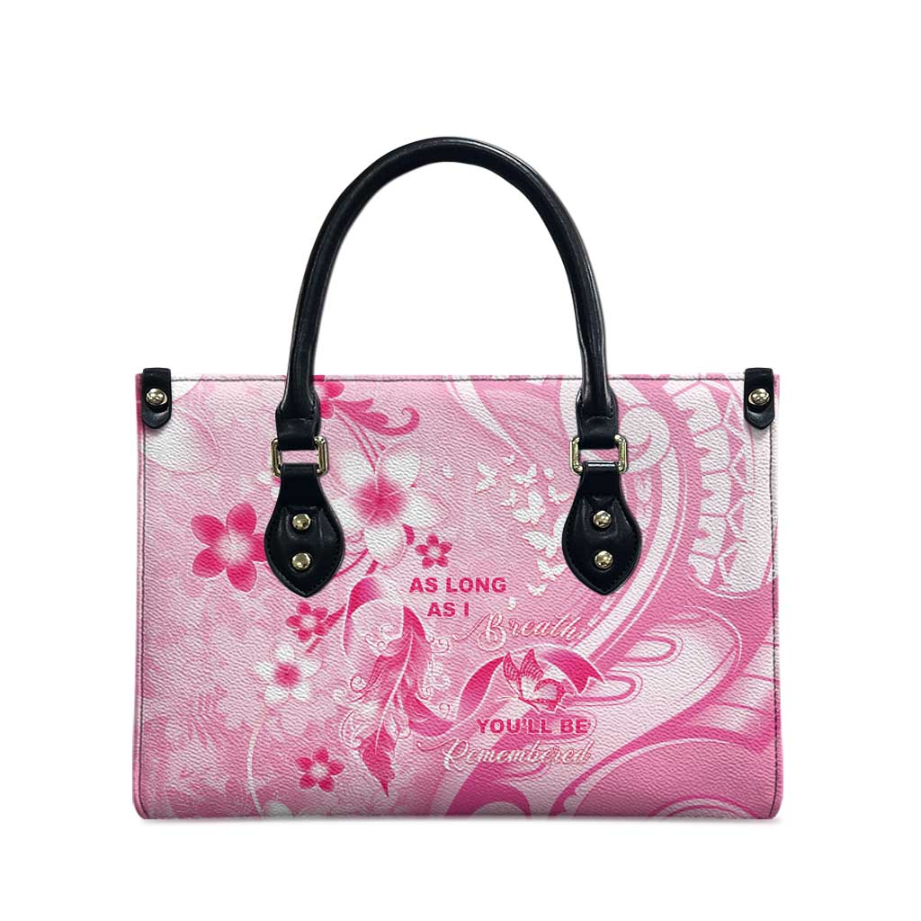 Memorial Pink Breast Cancer Awareness Leather Bag Plumeria Floral Tribal Pattern - Polynesian Pride