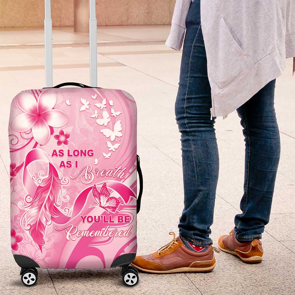 Memorial Pink Breast Cancer Awareness Luggage Cover Plumeria Floral Tribal Pattern - Polynesian Pride
