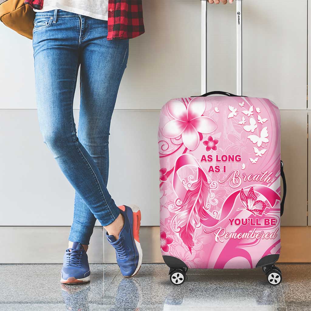Memorial Pink Breast Cancer Awareness Luggage Cover Plumeria Floral Tribal Pattern - Polynesian Pride