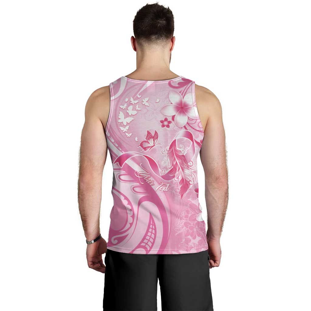 Personalised Memorial Pink Breast Cancer Awareness Men Tank Top Plumeria Floral Tribal Pattern - Polynesian Pride