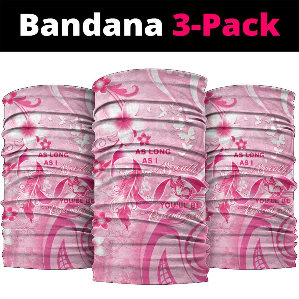 Memorial Pink Breast Cancer Awareness Neck Gaiter Plumeria Floral Tribal Pattern - Polynesian Pride