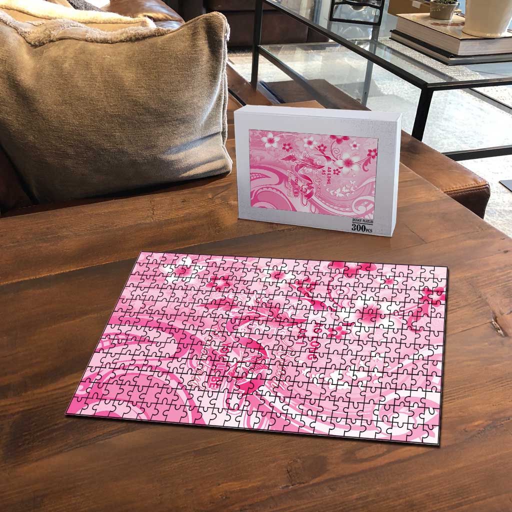 Memorial Pink Breast Cancer Awareness Puzzle Plumeria Floral Tribal Pattern - Polynesian Pride