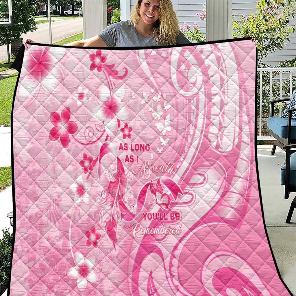 Memorial Pink Breast Cancer Awareness Quilt Plumeria Floral Tribal Pattern - Polynesian Pride